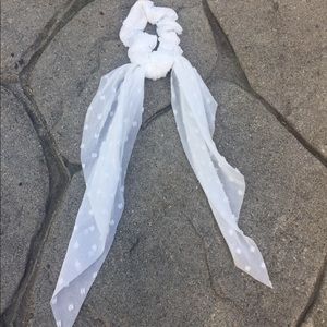White Swiss dot hair scrunchie with scarf tail